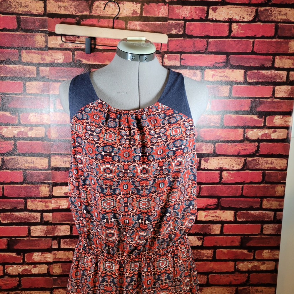 Athleta Geometric Red and Blue Midi Dress